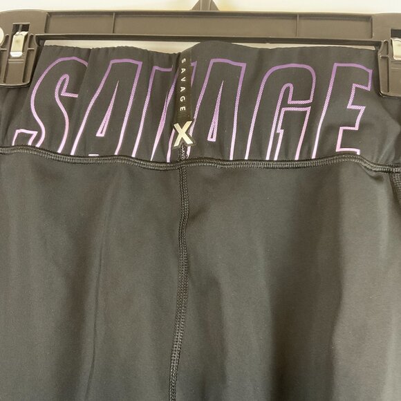 Savage x Fenty Sport Leggings 1X US 16/18 Black Purple Trim Tech Pockets - Picture 10 of 11